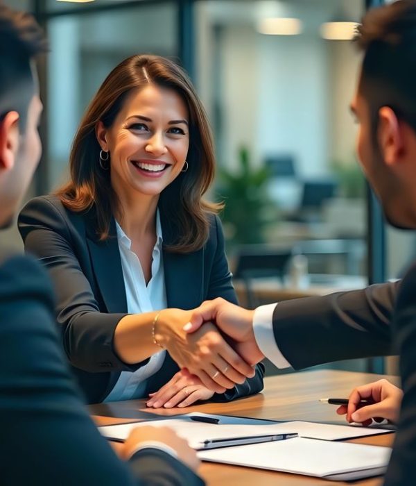 Professional Business Meeting with Handshake in Modern Corporate Office Setting